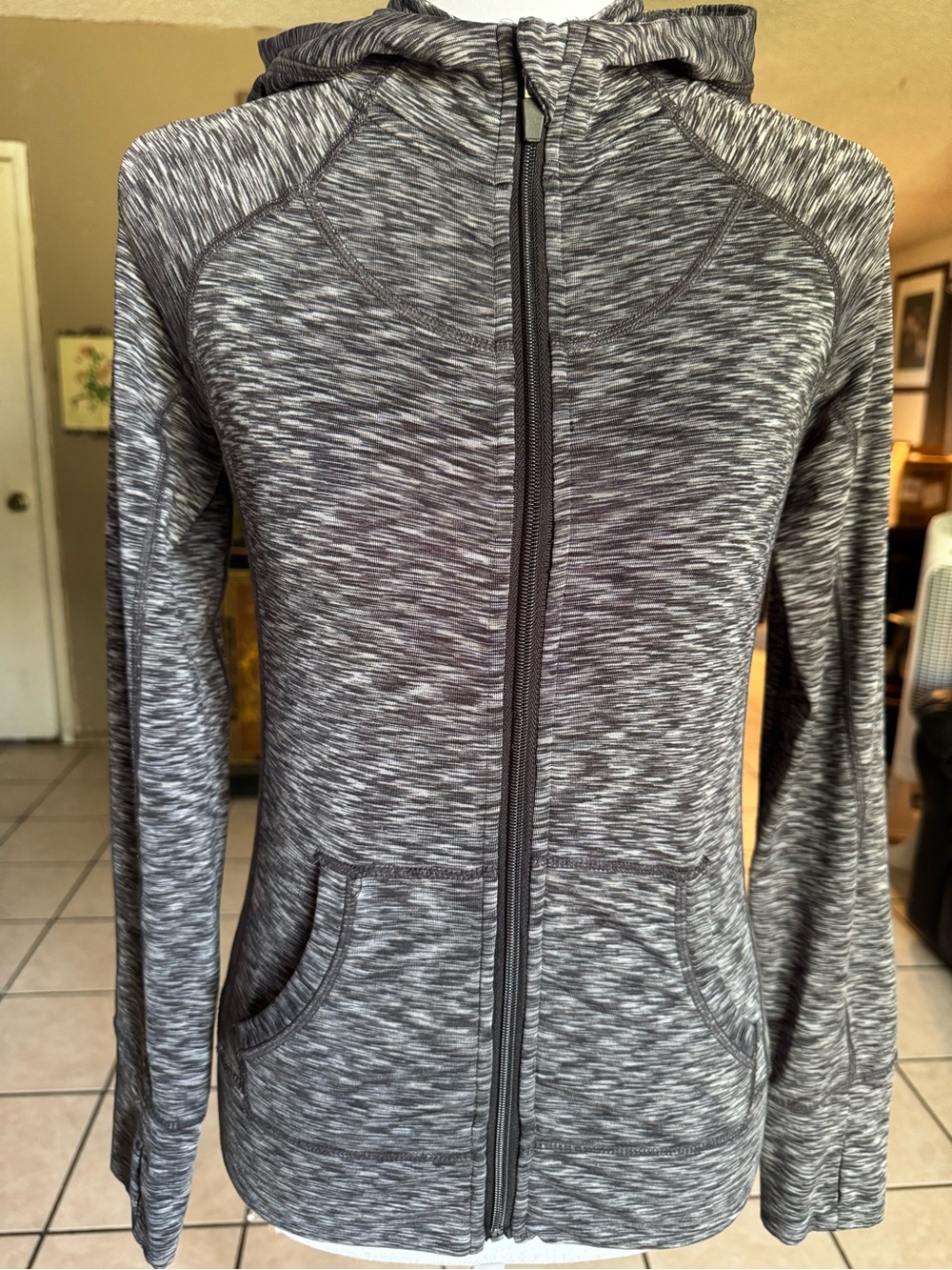 90 Degree By Reflex Gray Marled Hooded Zip Jacket